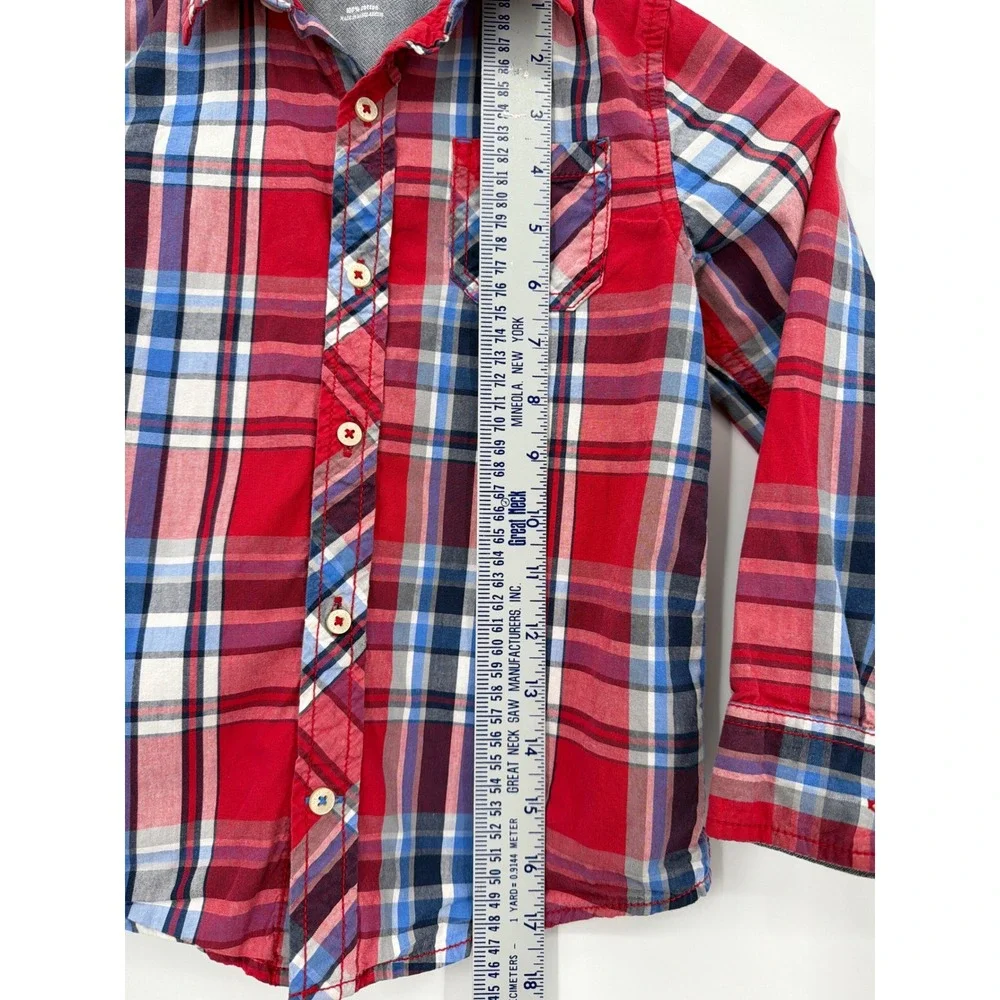 Patriotic Boys 6 Red White Blue Plaid Long Sleeve Button Down Shirt Flag‎ Colors